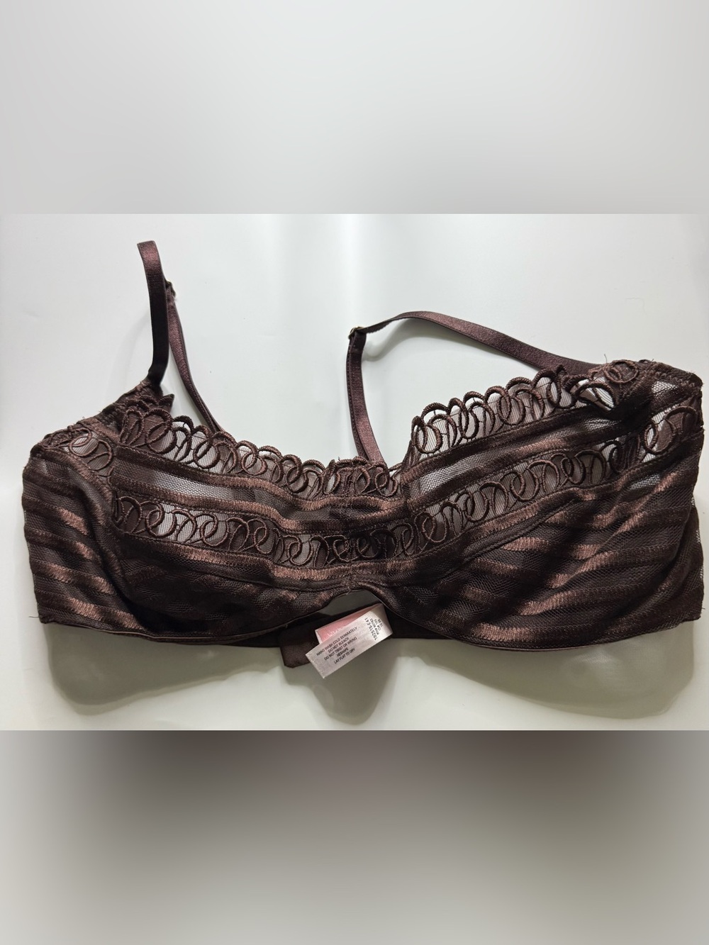 Very Sexy Lace Trim Bra 36C in Brown push up no padding